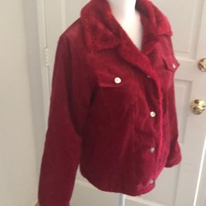 Red corduroy and faux fur button up Jacket